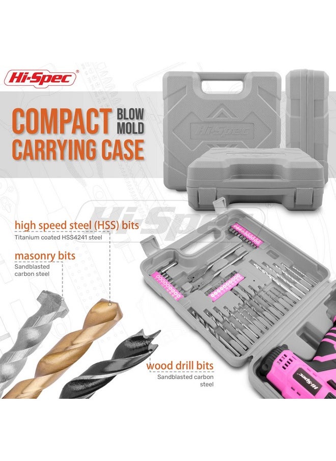 Hi-Spec Drill 50 Piece 12V Pink Drill Driver & Multi Bit Set. High Speed Cordless & Rechargeable Electric Power Drills & Screwdriver for Household DIY. Complete in a Carry Case - pzsku/Z84F2FE553A710F7BEE23Z/45/_/1740982663/943b6924-d1b3-4c95-bc2e-e6352c00fa8e