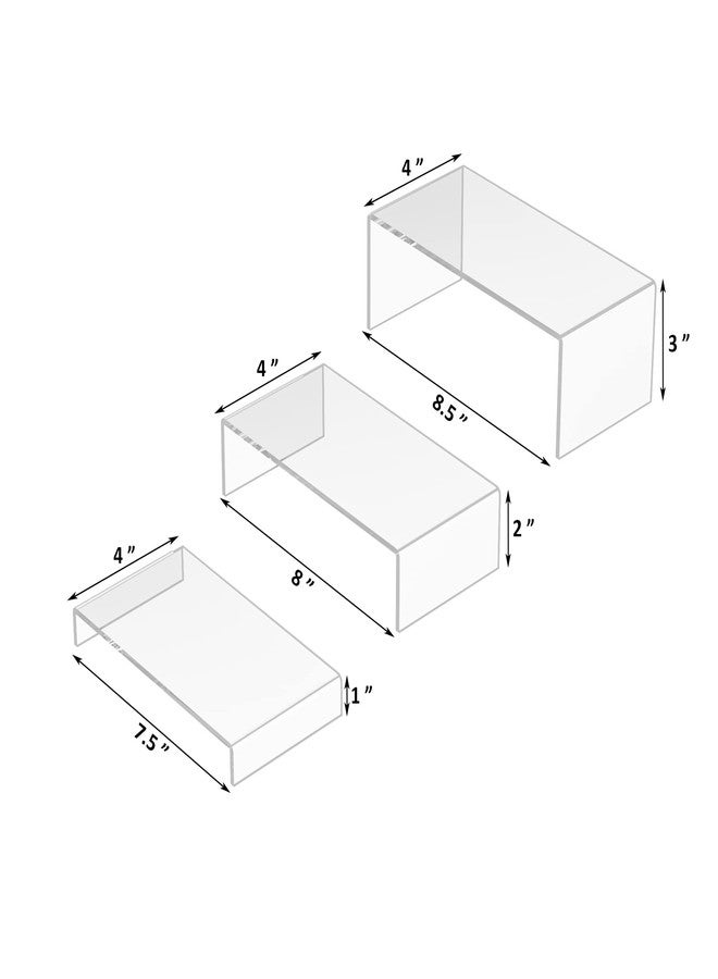 Sezanrpt Acrylic Risers Display Stands 3pcs, Rectangular Dessert Table Display Set, Clear Display Shelf for Funko Pop, Collectibles, Retails, Shoes, Plants, Home Decors, Decoration - 7.5''x8''x8.5'' - Image 2