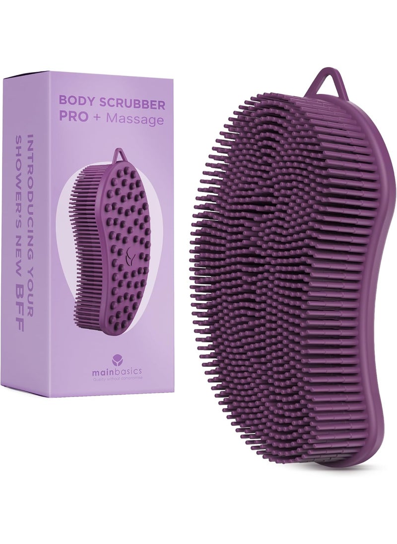 MainBasics - MainBasics Exfoliating Silicone Body Scrubber Pro 2-in-1 Shower Scrubber for Body, Silicone Loofah and Body Massager (Purple, Body + Massage) - Image 1