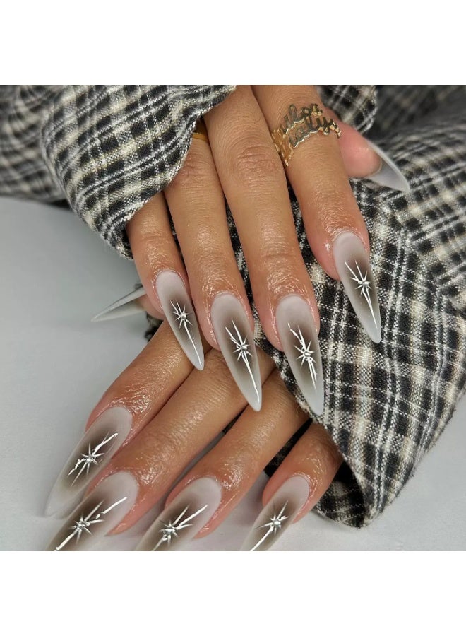 Goolsky Premium Long Stiletto Press-on Nails with Black Smudge & Star Rhinestones Y2K Style