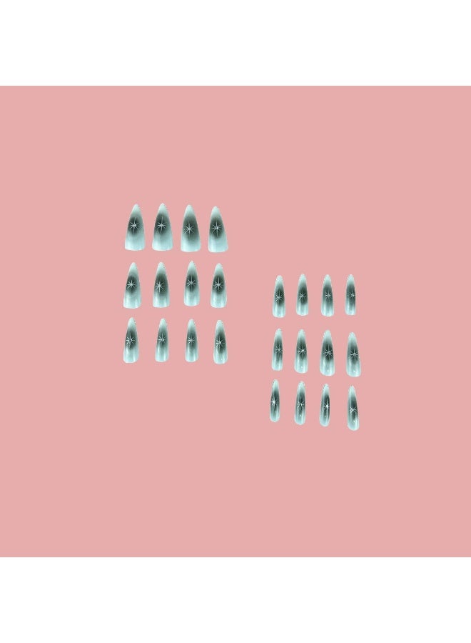 Goolsky أظافر صناعية طويلة مدببة فاخرة مع بقع سوداء وزخارف نجوم من الكريستال بأسلوب Y2K - Image 5