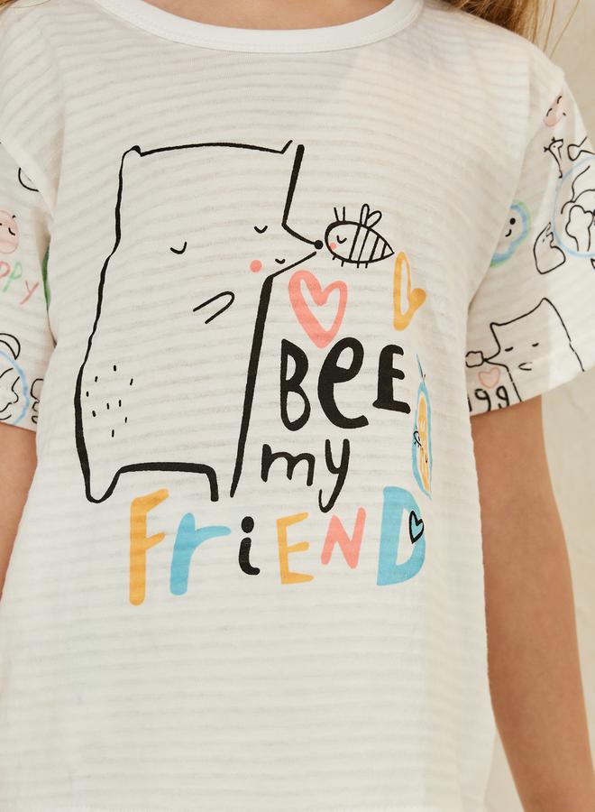 Styli Cartoon Print T-Shirt and Crop Pants Set - Image 3