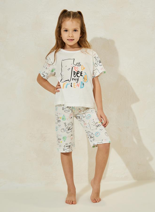 Styli Cartoon Print T-Shirt and Crop Pants Set - Image 1