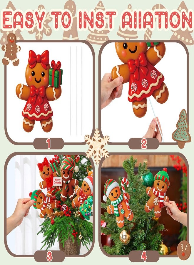 جيجكسين مجموعة جيغشين من 12 قطعة، مقاس 10 × 8 بوصات، زينة شجرة عيد الميلاد على شكل رجل خبز الزنجبيل، ثلاثية الأبعاد، مع أعواد، زينة لطيفة لتزيين قمة شجرة عيد الميلاد، للمنزل، المدرسة، المكتب، الحديقة، الفناء، مزهرية الشتاء، العطلات - Image 4