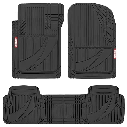 BDK Motor Trend FlexTough™ Advanced Black Rubber Car Floor Mats – Heavy Duty Trim to Fit All Weather Floor Mats for Cars Truck SUV - Automotive Car Interior Floor Liner Protection - Universal Fit - Image 1