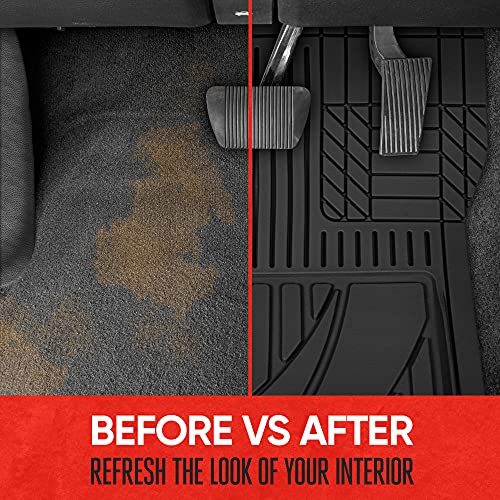 BDK Motor Trend FlexTough™ Advanced Black Rubber Car Floor Mats – Heavy Duty Trim to Fit All Weather Floor Mats for Cars Truck SUV - Automotive Car Interior Floor Liner Protection - Universal Fit - Image 4