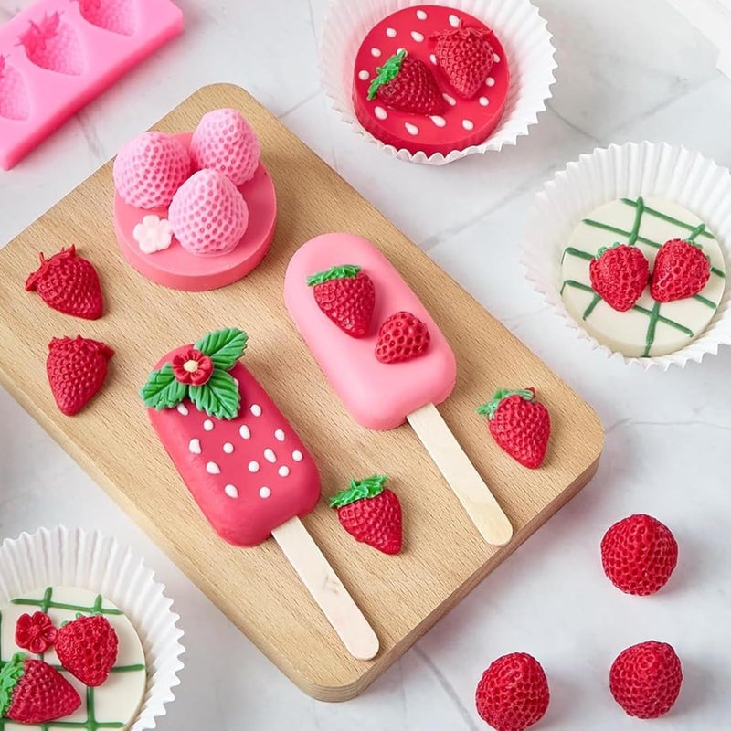 Puyeipt 4 Pcs Strawberry Fondant Molds, Strawberry Chocolate Molds, 3D Flower Fruit Silicone Baking Molds for Cake Decoration, Cupcake Topper, Candle, Clay, Wax Making - Image 5