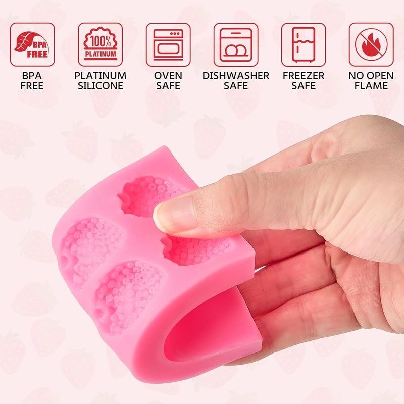 Puyeipt 4 Pcs Strawberry Fondant Molds, Strawberry Chocolate Molds, 3D Flower Fruit Silicone Baking Molds for Cake Decoration, Cupcake Topper, Candle, Clay, Wax Making - Image 3