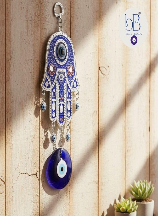 BLUE BEADS تعليقة جدارية فاخرة على شكل يد همسة للحماية من الحسد | تعليقة نزار باتو ديكورية للمنزل والمكتب | تميمة عين الحسد التركية الزرقاء لجلب الإيجابية والحظ السعيد - Image 4