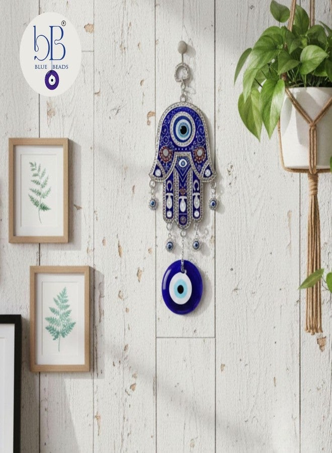 BLUE BEADS تعليقة جدارية فاخرة على شكل يد همسة للحماية من الحسد | تعليقة نزار باتو ديكورية للمنزل والمكتب | تميمة عين الحسد التركية الزرقاء لجلب الإيجابية والحظ السعيد - Image 3