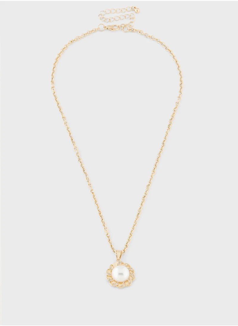 ايلا Pearl Floral Pendant Necklace & Earrings Set