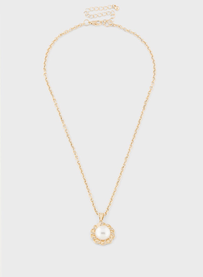 ELLA Pearl Floral Pendant Necklace & Earrings Set  - Image 2