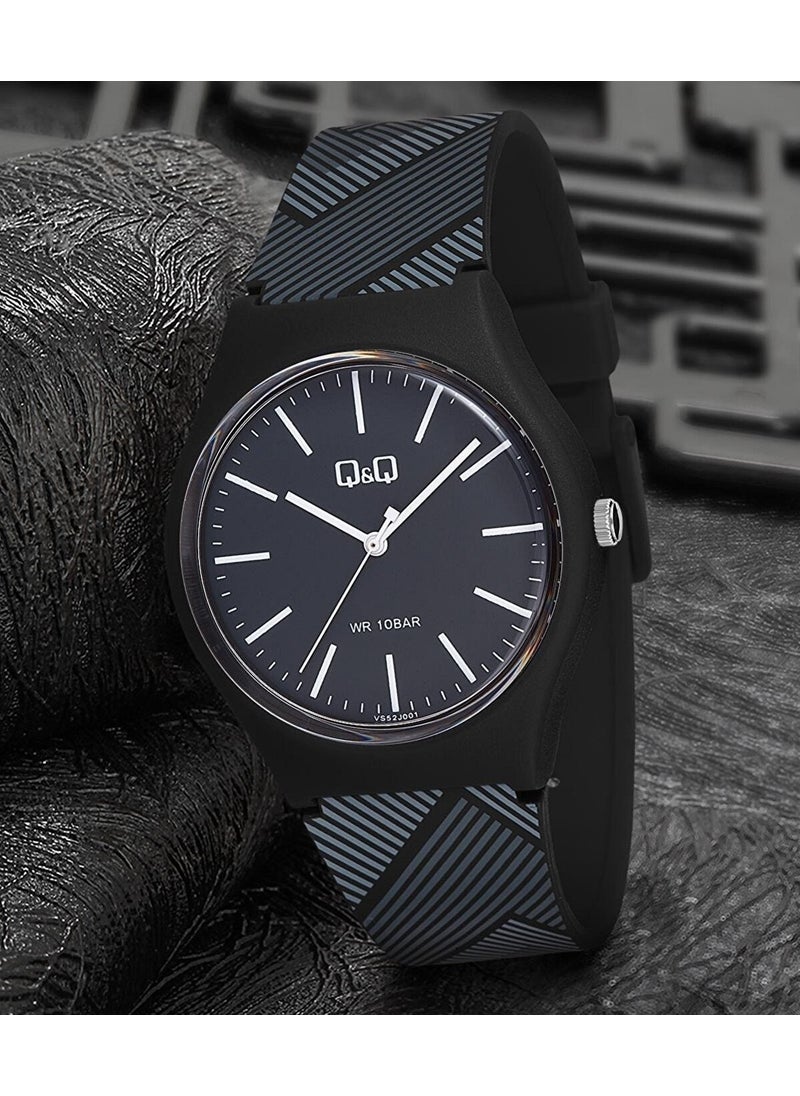 Q&Q QCG5291 Black Striped Patterned Unisex Wristwatch with Waterproof Silicone Band  - Image 1