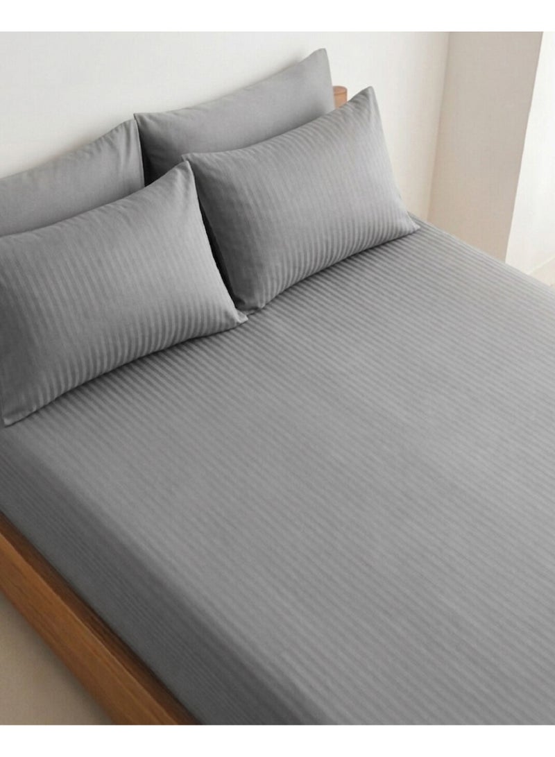 Elega Decor 210TC Cotton Satin Single Strpies Bed Sheet Set 2PC | Soft Breathable Satin Flat Sheet 180x260 cm | 1 pillowcase 50x75 cm | OEKO-TEX & ECAS Certified - Image 1