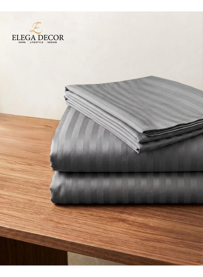 Elega Decor 210TC Cotton Satin Single Strpies Bed Sheet Set 2PC | Soft Breathable Satin Flat Sheet 180x260 cm | 1 pillowcase 50x75 cm | OEKO-TEX & ECAS Certified - Image 2