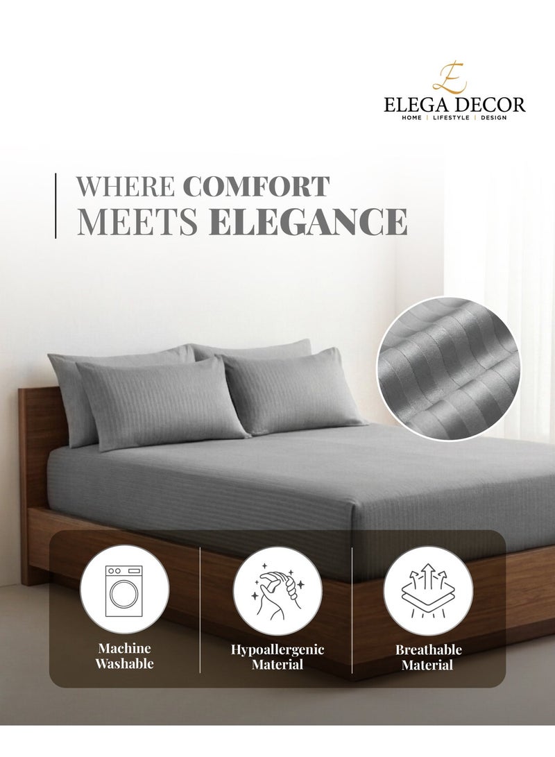 Elega Decor 210TC Cotton Satin Single Strpies Bed Sheet Set 2PC | Soft Breathable Satin Flat Sheet 180x260 cm | 1 pillowcase 50x75 cm | OEKO-TEX & ECAS Certified - Image 3