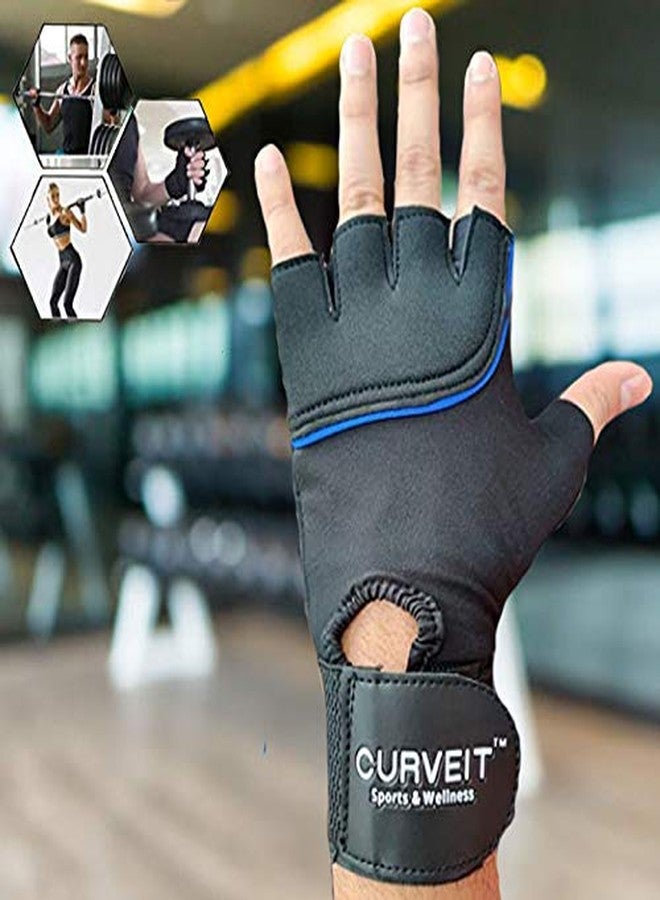 Curveit Neoprene Gym Gloves for Men and Women with Wrist Support, Hand Gloves for Gym, Fitness, Weightlifting and Exercise (Black , Blue) - Image 4