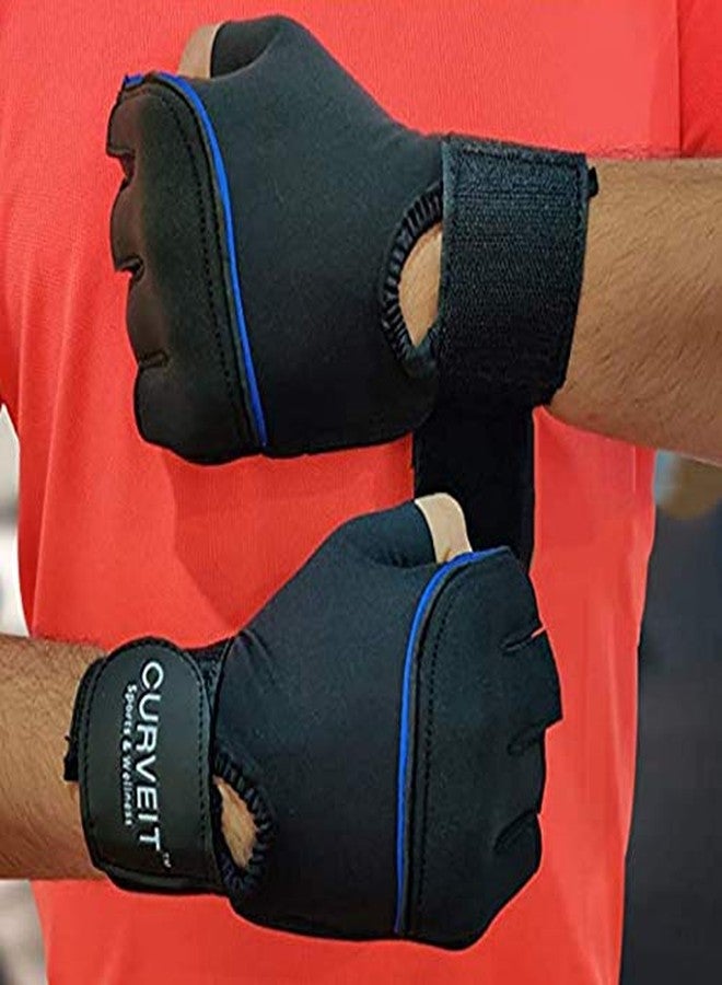 Curveit Neoprene Gym Gloves for Men and Women with Wrist Support, Hand Gloves for Gym, Fitness, Weightlifting and Exercise (Black , Blue) - Image 2