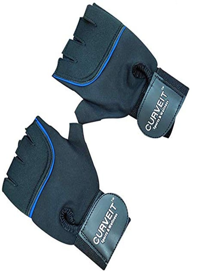 Curveit Neoprene Gym Gloves for Men and Women with Wrist Support, Hand Gloves for Gym, Fitness, Weightlifting and Exercise (Black , Blue) - Image 1