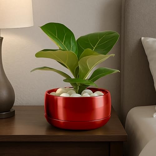 CINAGRO Metal Planter Pot for Indoor Plants, Round Decorative Flower Pot, Rust-Resistant, Modern Plant Holder for Home, Balcony, Office (13.97 x 7.62 cm, Pulse Nest - Mahogany) - Image 1