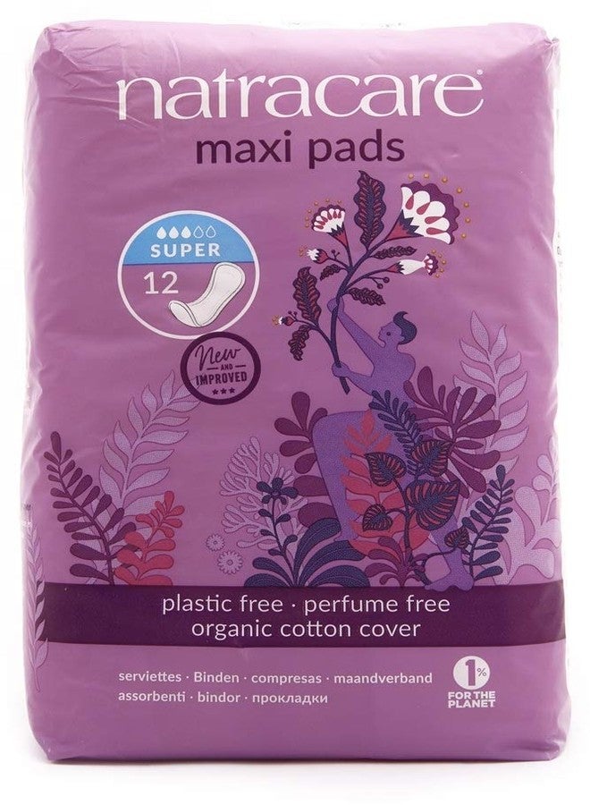 Natracare Natural Traditional Style Maxi Pads, Super, Individually Wrapped, Without Wings in Plant-Based Bag (1 Pack, 12 Pads Total - Image 1