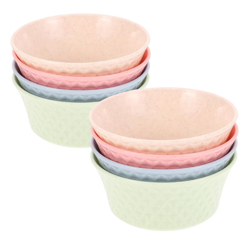 8 Pcs Plastic Wheat Straw Rice Bowls Set Small Multicolor Soup Salad Bowls - Image 2