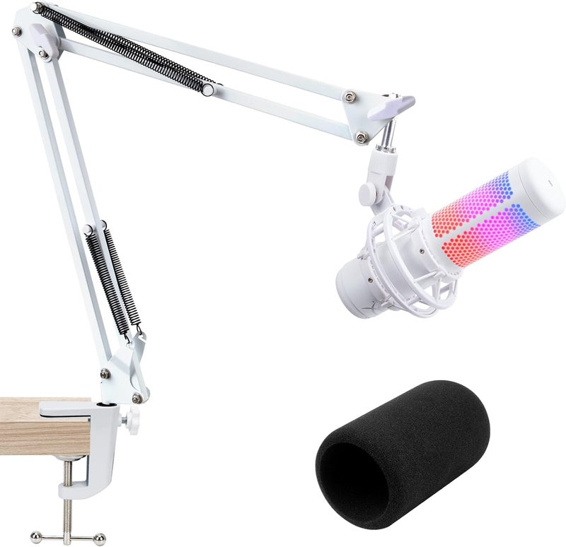 SUNMON For HyperX QuadCast S White Boom Arm - White Mic Arm Compatible with Hyper x QuadCast, Microphone Boom Arm with Pop Filter, Improve Sound Quality, Mic Boom Arm for Hyperx QuadCast by - Image 1