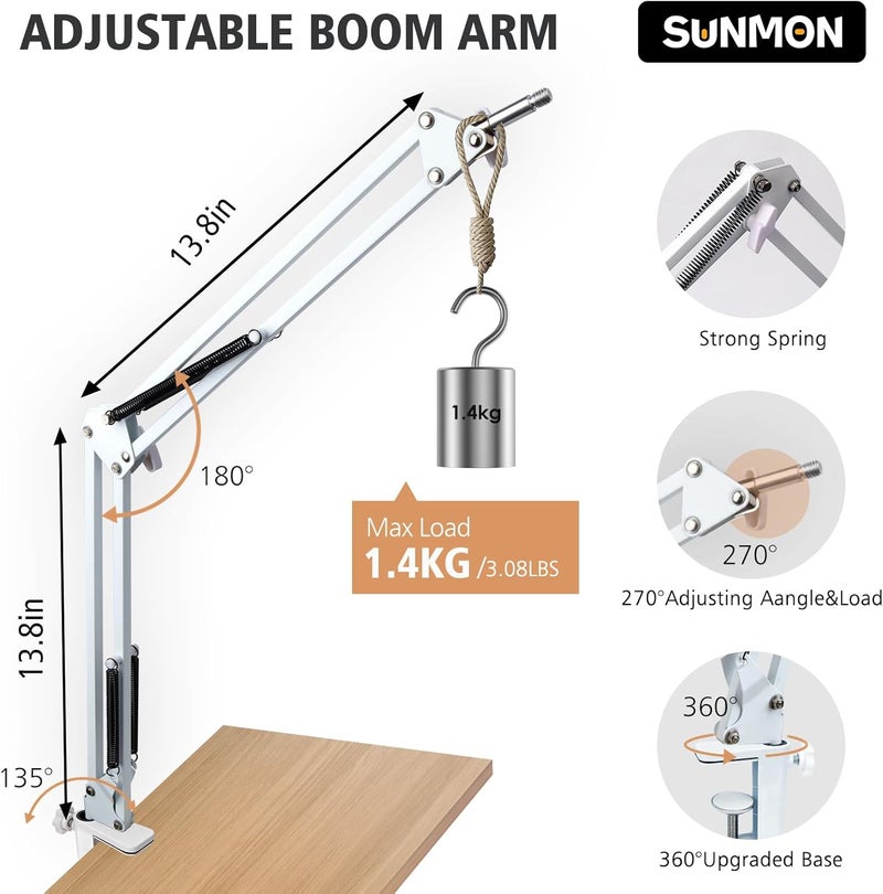 SUNMON For HyperX QuadCast S White Boom Arm - White Mic Arm Compatible with Hyper x QuadCast, Microphone Boom Arm with Pop Filter, Improve Sound Quality, Mic Boom Arm for Hyperx QuadCast by - Image 4