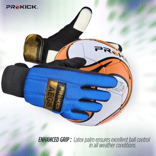 Prokick Aegis Football Goalkeeper Gloves | High-Grip Latex Palm | Shock Absorbing & Breathable Design for Superior Ball Control (Black/Blue, Youth) - Image 4