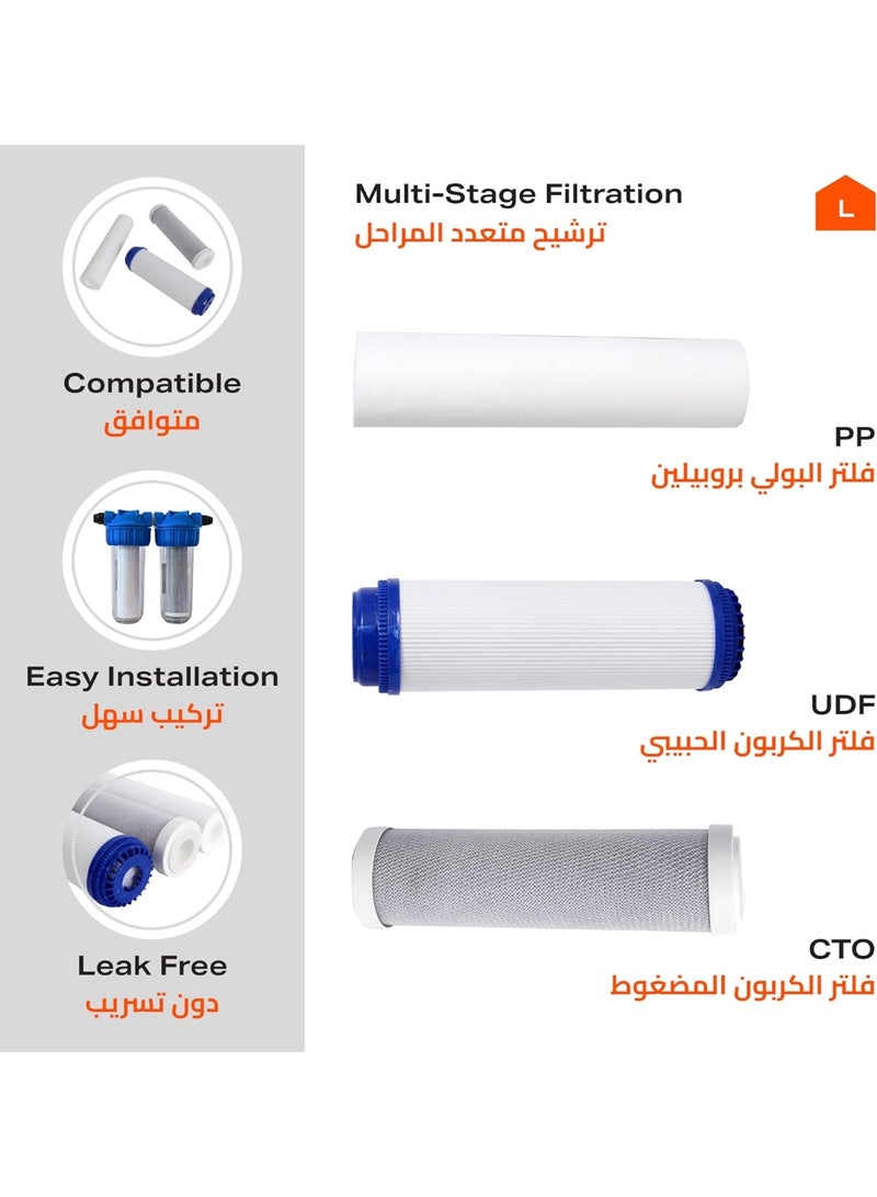 3-Stage Under-Sink Water Filter Replacement Set – 10" PP Sediment, GAC, and Silver Polishing Carbon Block – 5 Micron Universal Cartridges for Residential & Commercial Reverse Osmosis Systems - Image 5