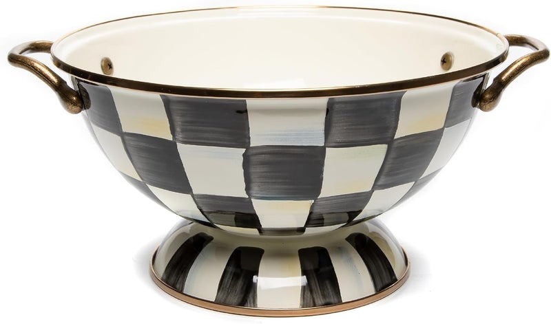 mackenzie childs MACKENZIECHILDS Enamel Bowl Small Serving Bowl for Entertaining Almost Everything Bowl BlackandWhite Courtly Check - Image 1