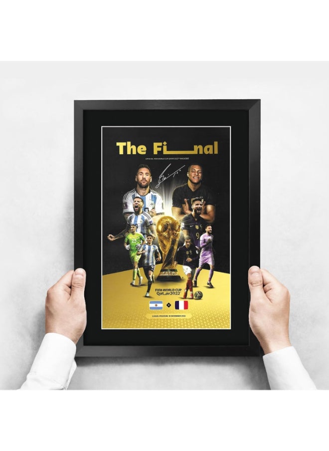 HWC Trading HWC Trading Lionel Messi World Cup 22 Final Programme 16 x 12 inch Printed Memorabilia Signed Autograph Poster for Soccer Fans and Supporters - 16" x 12" Framed  - Image 4