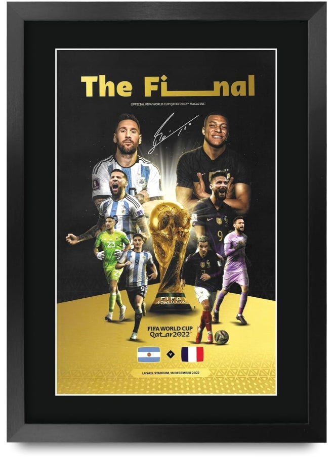 HWC Trading HWC Trading Lionel Messi World Cup 22 Final Programme 16 x 12 inch Printed Memorabilia Signed Autograph Poster for Soccer Fans and Supporters - 16" x 12" Framed  - Image 1