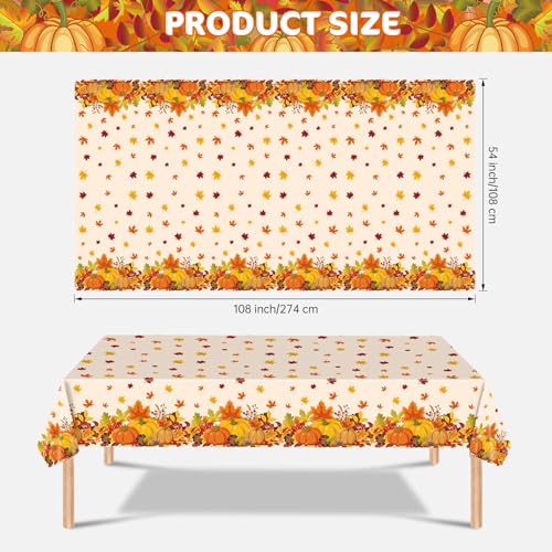 Litmitfu 2 Pcs Thanksgiving Tablecloth Plastic - Disposable Fall Table Cloths, Autumn Rectangle Pumpkin Maple Leaf Table Cover for Happy Thanksgiving Day Tables Decorations Party Supplies Favors, 54x108 Inch - Image 3