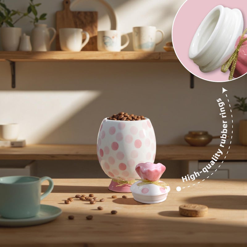 DIF DECO Cute Storage Jars with Airtight Lid, Funny Candy Shape Ceramic Food Container, Cookie Canister for Coffee Bean, Sugar, Tea, Spices, Cereal, Nuts, Dog Treat-700 ml / 23.7 oz(Pink Dots) - Image 3
