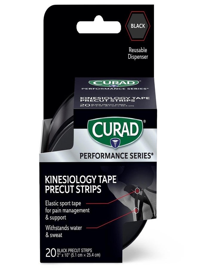Curad Performance Series IRONMAN Kinesiology Tape, Black, 2 in x 10 in, 1 Roll of 20 Precut Strips - Image 1