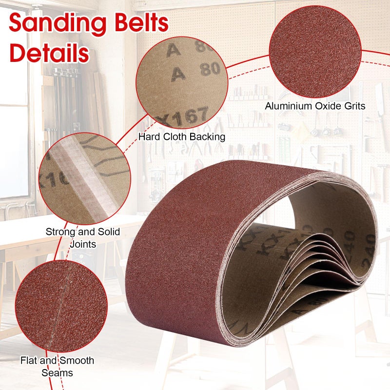 Okxiri Belt Sander Sanding Belts, 8 Pcs Belt Sander Paper (2 Each of 80 120 150 240 Grits), Aluminum Oxide for Woodworking Polishing (3 x 21 inch) - Image 4