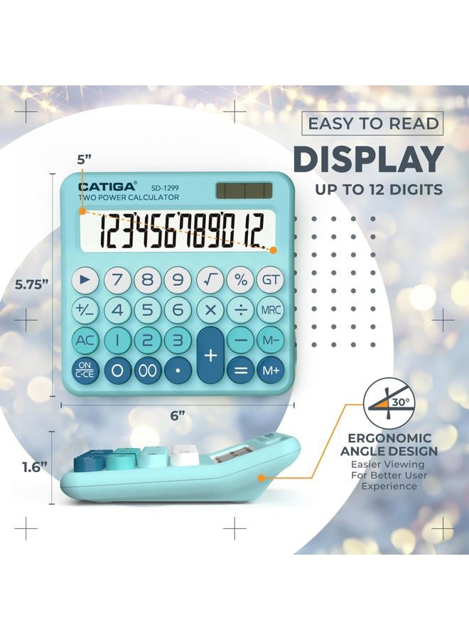 CATIGA Mechanical Switch Calculator with Solar and Battery Dual Power, 12-Digit Large LCD Display, Aesthetic and Cute Desktop Calculator with Big Button, for Home, School and Office Use, SD-1299 - Image 4