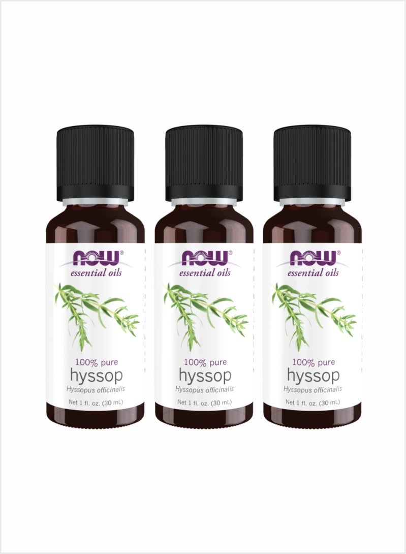 NOW Hyssop Essential Oil - Pure Aromatic Herbal, 30ml (Pack of 3)