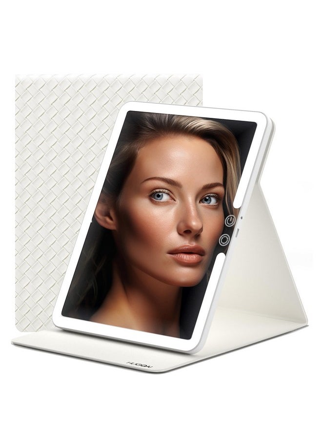 HUGOAI Lighted Makeup Mirror With Lightsfull Spectrum Light Travel Mirror Vanity Mirror With 3 White Lights Rechargable Portable Led Mirror For Make Up Desk Multiple Angles  - Image 1