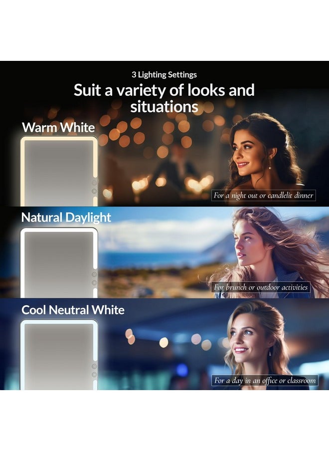HUGOAI Lighted Makeup Mirror With Lightsfull Spectrum Light Travel Mirror Vanity Mirror With 3 White Lights Rechargable Portable Led Mirror For Make Up Desk Multiple Angles  - Image 3