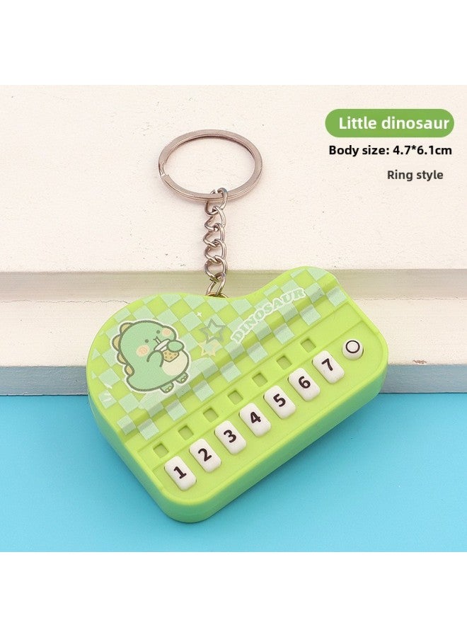 Creative Mini Piano Keychain Light-emitting Handheld Music Electronic Organ Toy Bag Pendant Ornaments Grab Machine Gift-Color:Cute Green Dinosaur Piano-round Ring  - Image 1