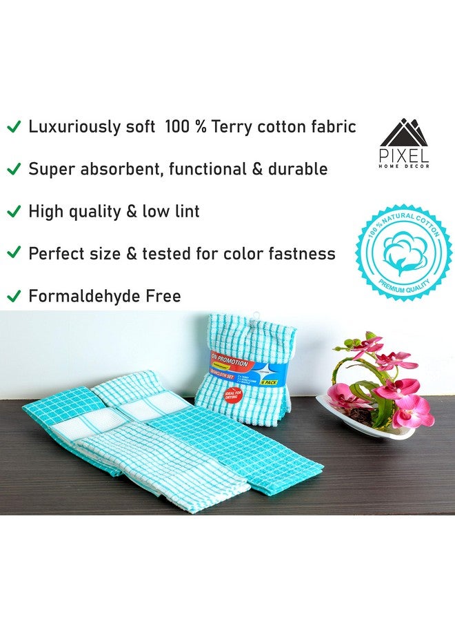 PIXEL HOME DECOR Pixel Home 6 Pieces Cotton 250 GSM Multi-Purpose Terry and Waffle Dish Cloths Kitchen Wiping Cleaning Towel (Set of 6, Multicolor) (Pink) (Green) - Image 4