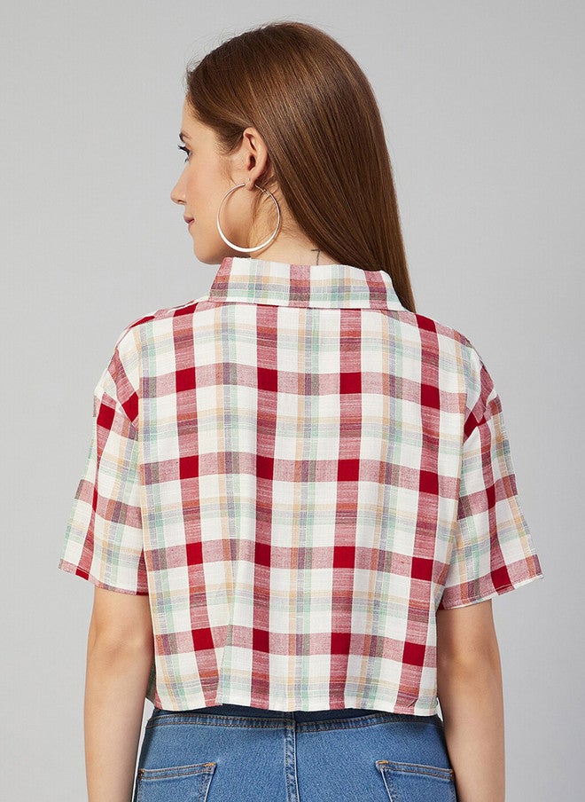 CHIMPAAANZEE Women Red Boxy Tartan Checks Checked Casual Shirt - Image 5