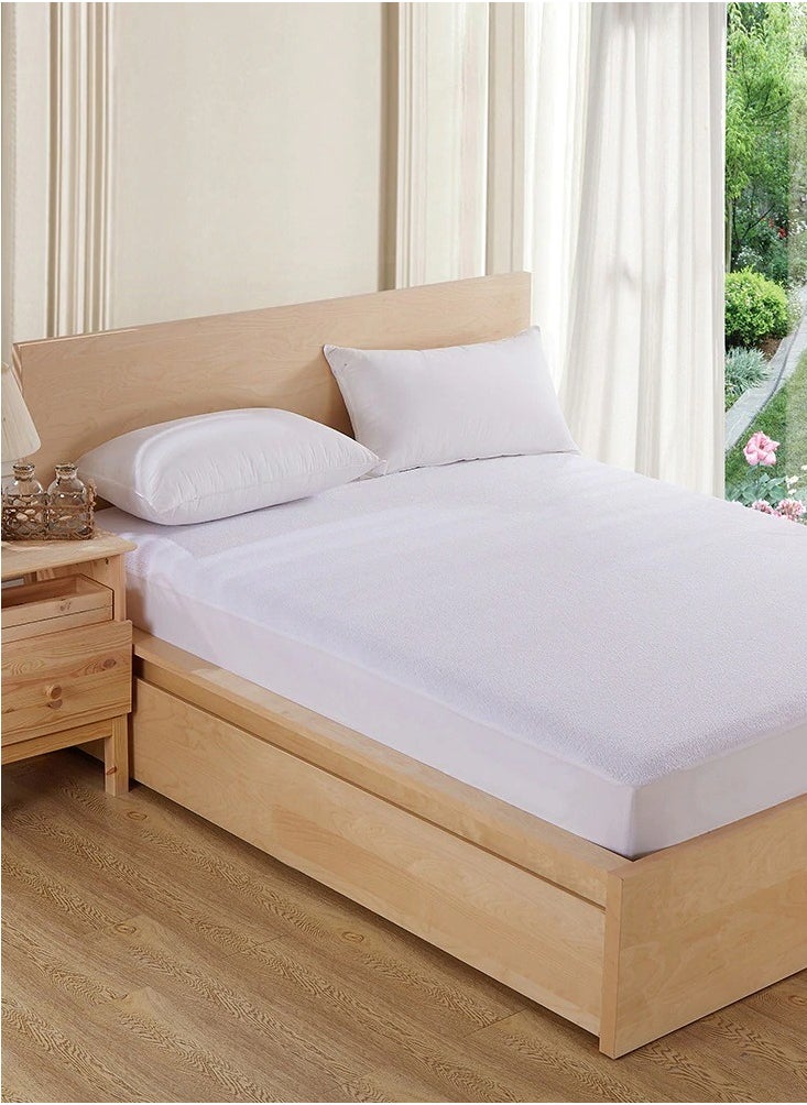 Fabienne Waterproof Mattress Protector Double 150x200cm Bamboo fiber Cotton Jersey+TPU Pad Cover for Pets Kids Adults Deep Pocket Style 100% Waterproof Mattress Protector Double Size White  - Image 2
