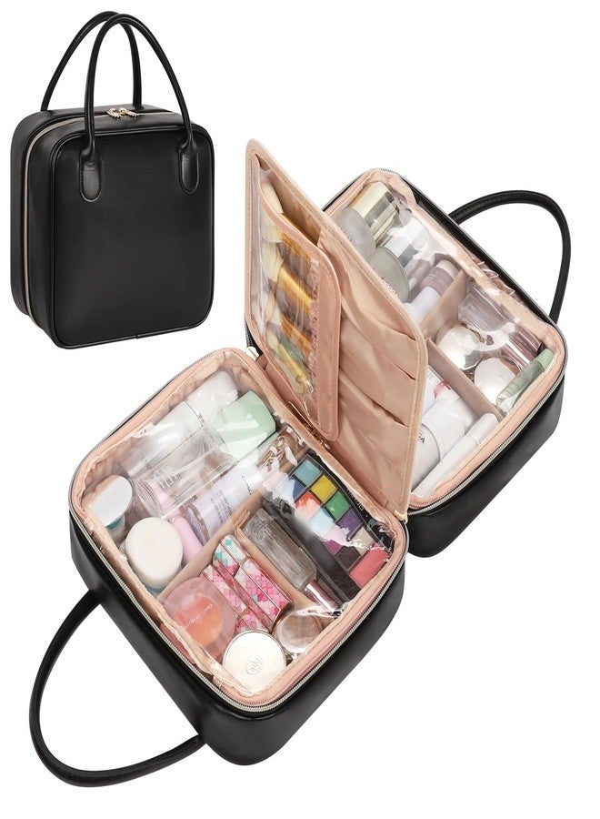 onemoky Travel Makeup Bag, Large Capacity Cosmetic Bag, Portable Make Up Bag Organizer for Women, Waterproof Cosmetic Travel Bag with Dividers and Brush Compartment for Cosmetics & Toiletries - Image 1