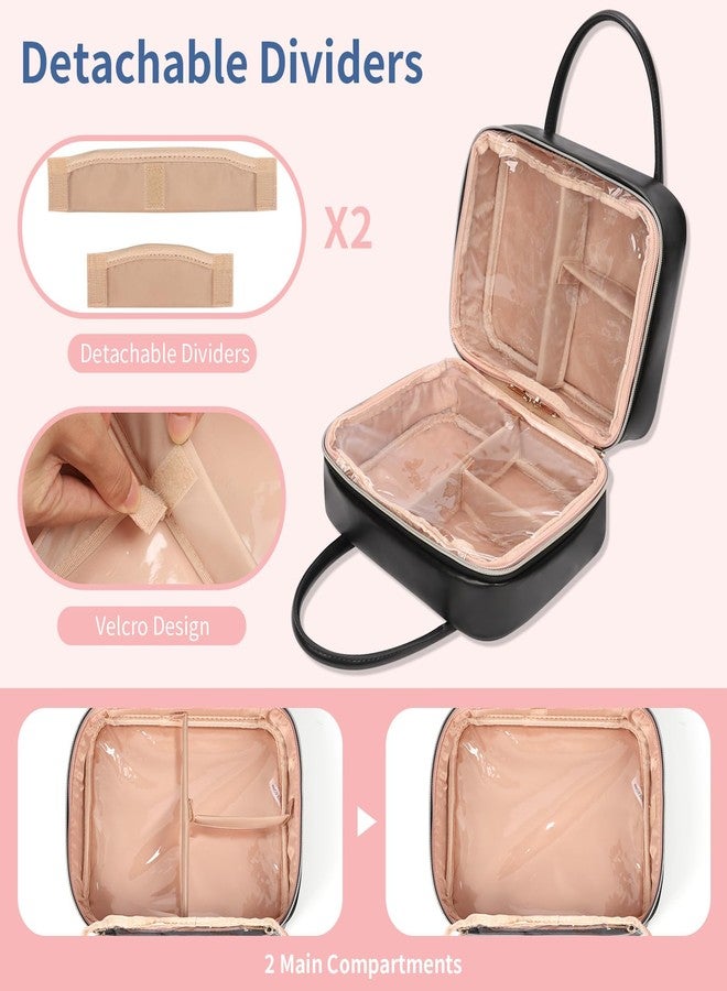 onemoky Travel Makeup Bag, Large Capacity Cosmetic Bag, Portable Make Up Bag Organizer for Women, Waterproof Cosmetic Travel Bag with Dividers and Brush Compartment for Cosmetics & Toiletries - Image 3