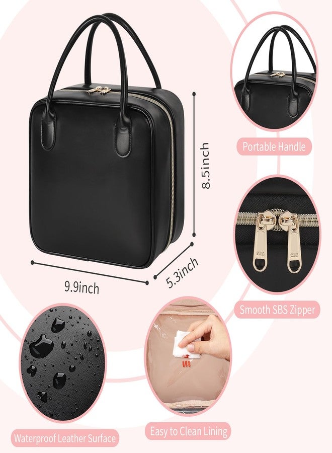 onemoky Travel Makeup Bag, Large Capacity Cosmetic Bag, Portable Make Up Bag Organizer for Women, Waterproof Cosmetic Travel Bag with Dividers and Brush Compartment for Cosmetics & Toiletries - Image 5