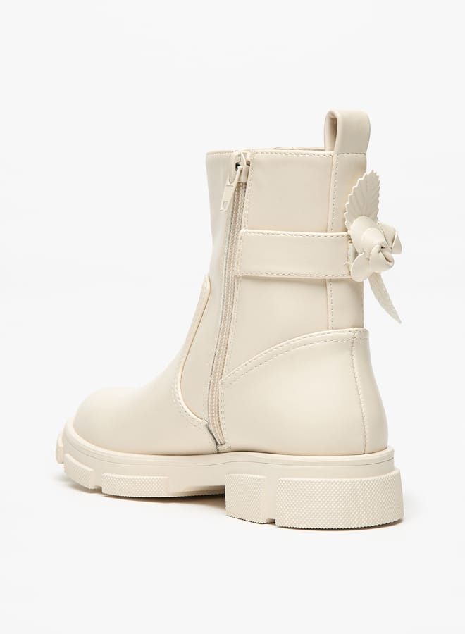 Little Missy Girls Floral Accent Ankle Boots with Zip Closure - Image 2