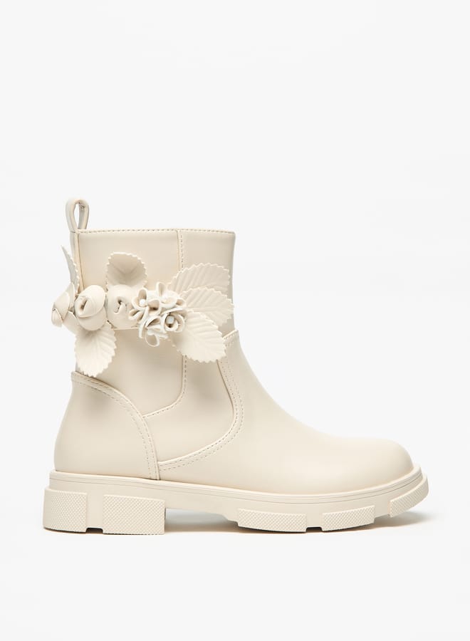 Little Missy Girls Floral Accent Ankle Boots with Zip Closure - Image 1